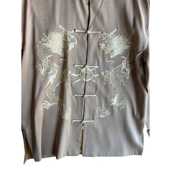 Vtg Women's Satin Traditional Chinese Dragon Tang Embroidered Suit Beige XXL - Picture 6 of 7